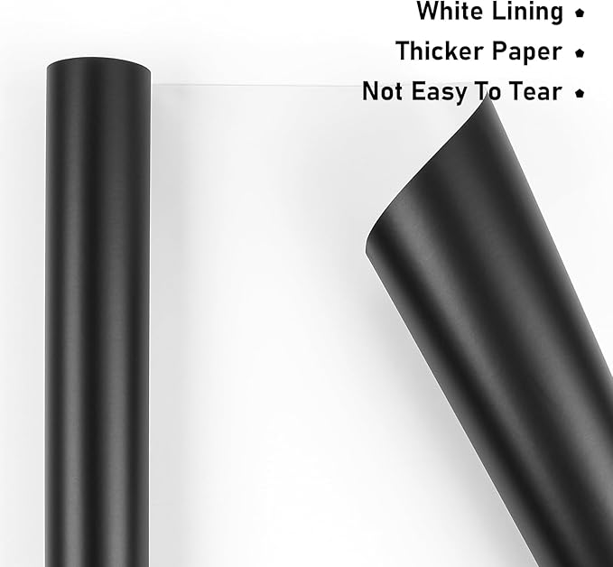 NESCCI Matte Metal Black Wrapping Paper, Solid Color Paper,Gift Wrapping Paper,Perfect for Wedding,Valentine's Day,Birthday, Christmas,Baby Shower,DIY Bouquet (17 Inches X 32.8 Feet)