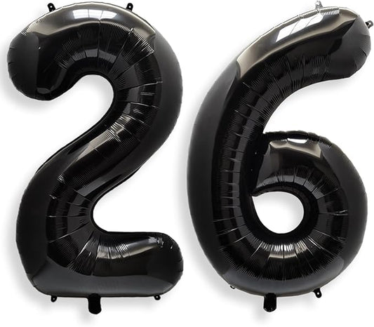 AULE 40 Inch Large 26 Balloon Numbers Black, Big Foil Number Balloons, Giant Helium Happy 26th Birthday Party Decorations for Man and Women, Huge Mylar Anniversary Party Supplies