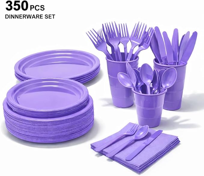 Disposable Party Kit for 50 Guests – 350-Piece Complete Set (Lilac)