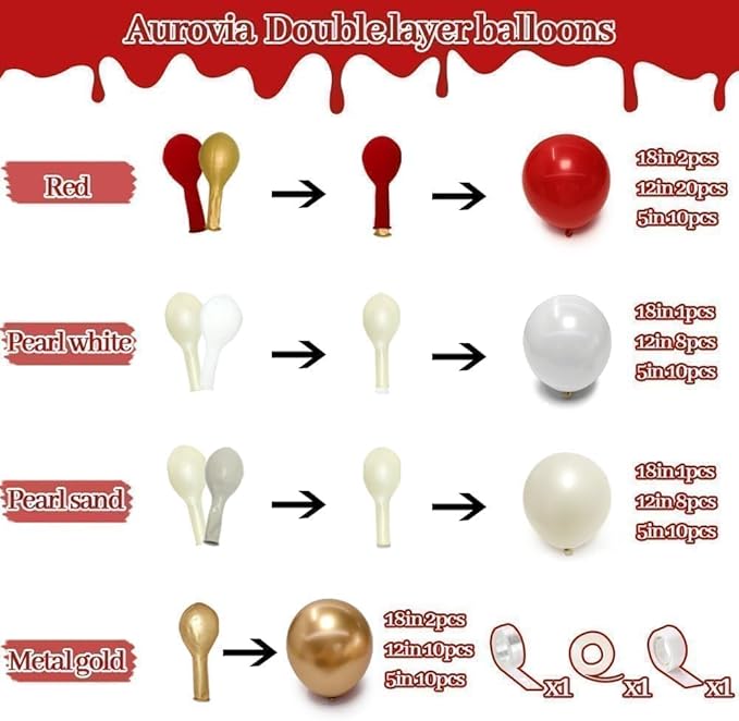 Red White Gold Balloon Garland Double Stuffed Burgundy Red White Sand Pearl Balloon Arch Kit Maroon Wine Balloons for Birthday Bridal Shower Wedding Anniversary Graduation Party Decorations