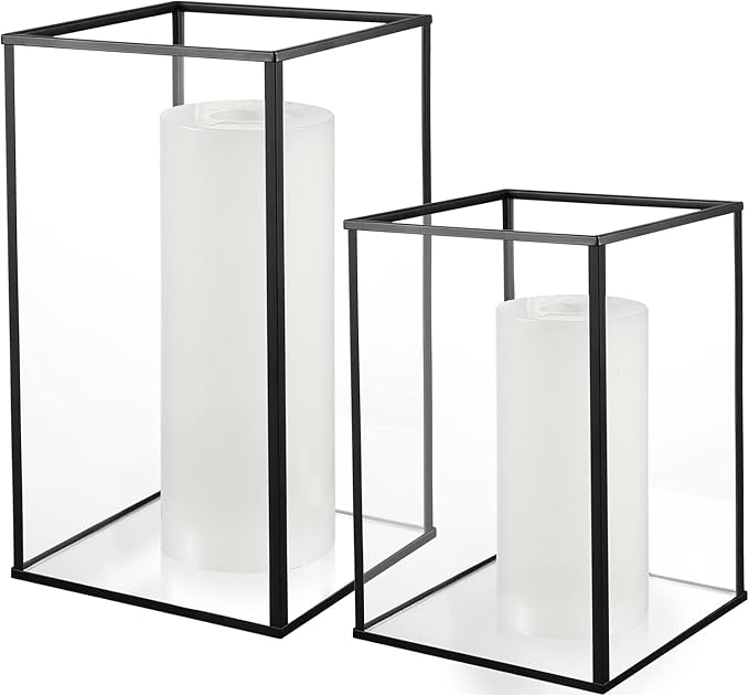 Phosphor Hurricane Camdle Holder Set of 2 Pieces, Black Glass Candle Holder for Wedding, Party, Holiday.