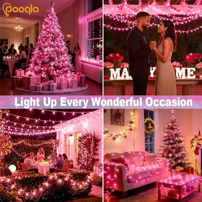 66 ft 200 LED Pink String Lights, Pink Lights Valentine's Day Decorations, Indoor Outdoor Connectable 8 Modes Clear Wire Twinkle Fairy String Lights Plug in for Valentine's Day Wedding Bedroom Party