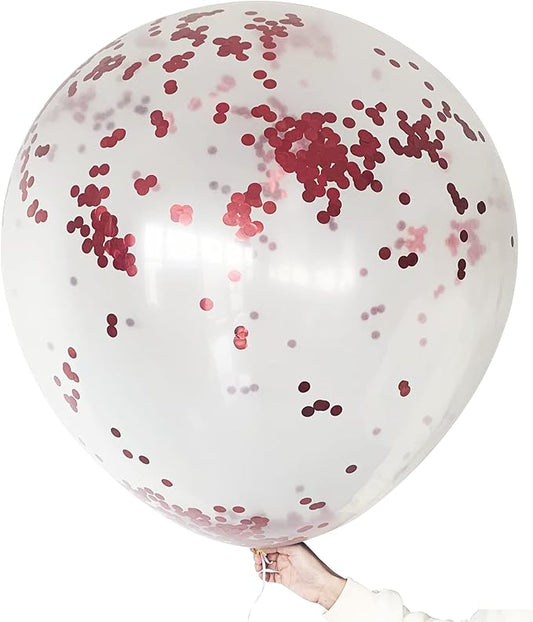 6PCS 36 inch Red Latex Confetti Round Balloons,Jumbo Confetti Balloons for Mother's Day, Wedding, Proposal, Birthday Party Decorations