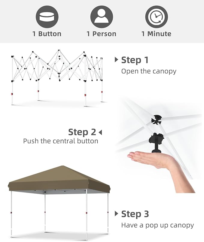 10x10 Pop Up Canopy, Beach Tent with One Push Setup,Outdoor Sun Shade for Events, Parties, Camping,UPF 50+ All Weather Waterproof, Commercial Gazebo with Weight Bags & Wheeled Carry Bag