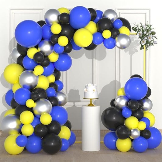 Blue Yellow Black Silver Balloon Garland Arch - Blue Black Balloons Metallic Silver Black Balloon for Birthday Graduation Retirement New Year Party Decorations