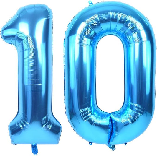 TONIFUL 40 Inch Blue Large Numbers Balloon Birthday Party Decorations, Foil Mylar Big Number Balloon Digital 10 for 2026 Graduation New Year Eve 10th Birthday, 10th Anniversary, Graduation Ceremony