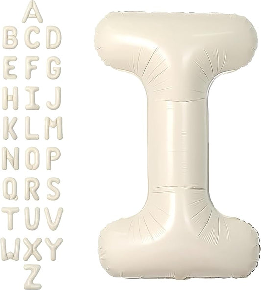 SUWEN 40 Inch Cream Large I Letter Balloons Big Foil Helium Letter Balloons A-Z Jumbo Mylar Happy Birthday Party Decorations for Girl Anniversary Party Supplies