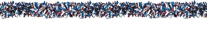 Beistle 50281-RWB 6-Ply Red, White and Blue Metallic Festooning Garland, 4" x 15'