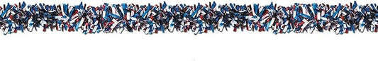 Beistle 50281-RWB 6-Ply Red, White and Blue Metallic Festooning Garland, 4" x 15'
