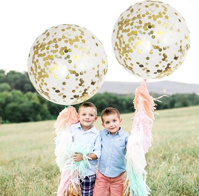 36 Inch Jumbo Giant Confetti Balloons, Clear balloons with Gold Confetti (Premium Helium Quality) Pkg/6,Latex Glitter Balloons for Birthday Wedding Photo Shoot Festival Christmas Event Decorations …