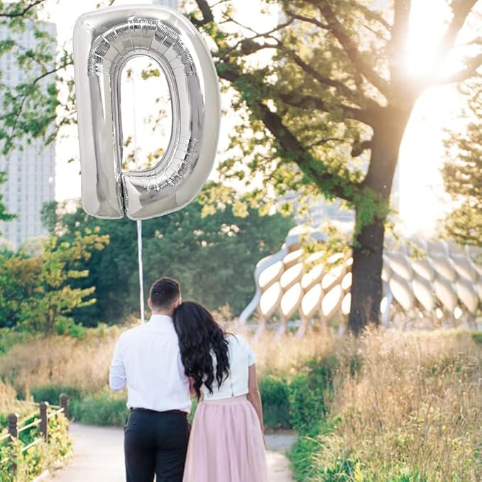 TONIFUL 40 Inch Large Silver Letter D Balloons, Foil Mylar Big Letter Balloons for 2026 New Year Eve Graduation Wedding Baby Shower Birthday Party Anniversary Supplies Decorations