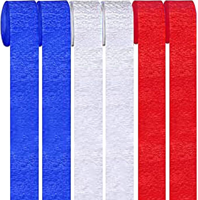 3 Color red Blue and White Crepe Paper Streamers 6 Rolls Party Paper Streamers for Party Decoration(1.8 Inch x 82 Ft/Roll)