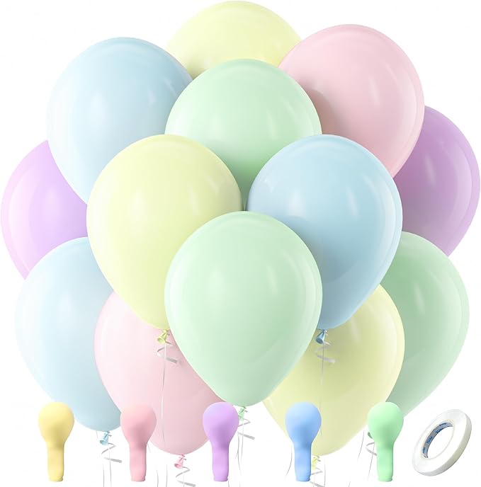 Bezente Pastel Balloons Latex Party Balloons, 100 Pack 12 inch Round Helium Multicolor Macaron Balloons for Easter Birthday Rainbow Party Bridal Shower Wedding Decorations