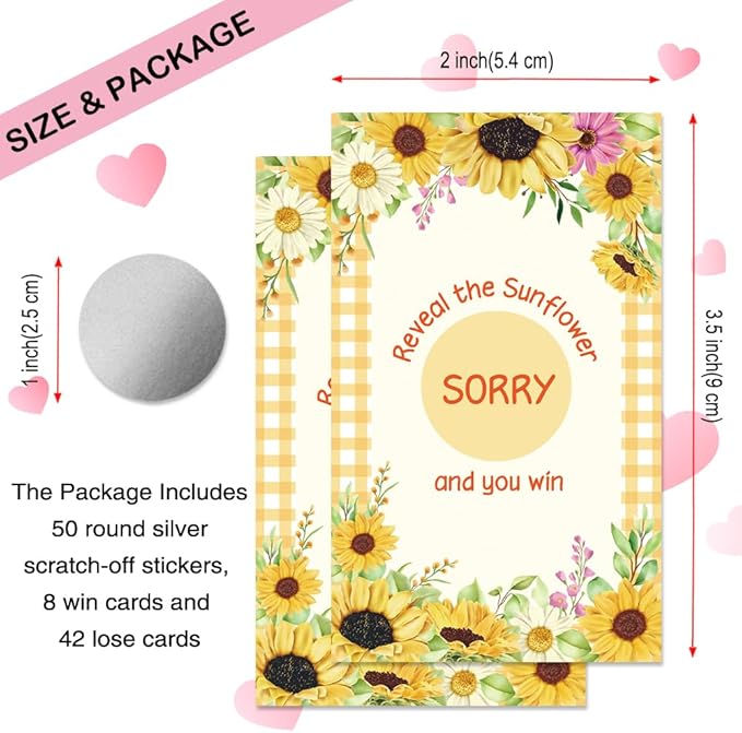 50 Pcs Sunflower Themed Scratch off Game Cards, Sunflowers Housewarming Party Scratch Cards for Rustic New Home New House, Lottery Group Games Activity Supplies, Housewarming Party Game Card