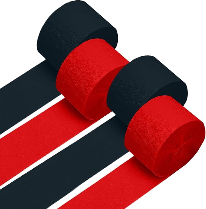 4 Crepe Paper Streamers Rolls, 328ft Pack of Red and Black Crepe Paper for Birthday Wedding Baby Shower Party Decorations (1.8 inch x 82 ft/Roll)