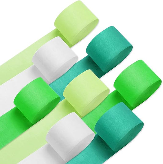 PIGETALE 8 Pack Green White Crepe Paper Streamers Rolls, 656ft Party Streamers for Birthday Wedding Baby Bridal Shower Decorations Halloween Christmas Craft Festival Supplies (1.8 Inch x 82 Ft/Roll)