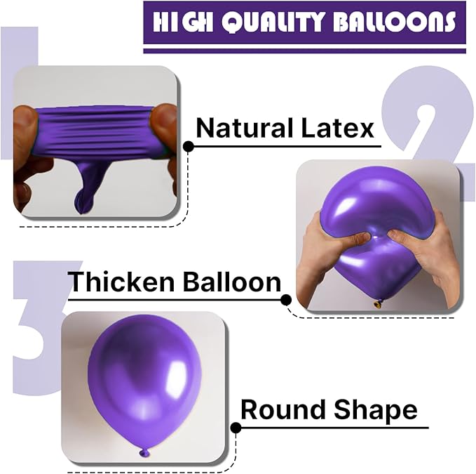 PartyWoo Metallic Purple Balloons 140pcs Different Sizes of 18 12 10 5 Inch Chrome Purple Balloon Arch Kit Garland for Graduation Wedding Baby Shower Princess Birthday Party Decorations Purple-G105
