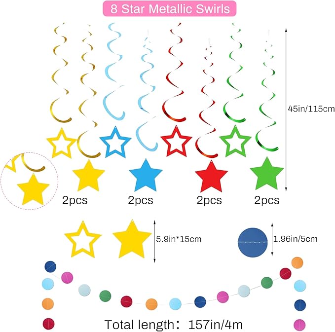 Colorful Happy Birthday Decorations Kit, Happy Birthday Banner Honeycomb Balls Centerpiece Metallic Hanging Swirls Circle Garland for Birthday Party Decorations