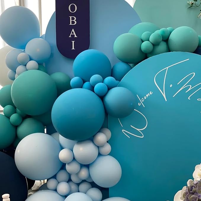 Voircoloria 130pcs Peacock Blue Balloons Different Sizes 18" 12" 10" 5" Teal Blue Latex Balloon Garland Arch Kit for Birthday Baby Shower Graduation Wedding Gender Reveal Anniversary Party Decorations