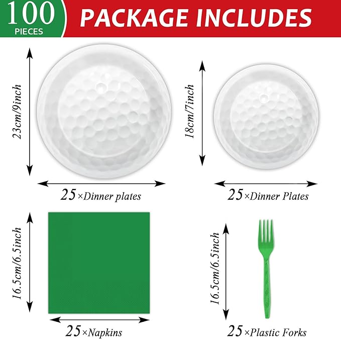 Qyeahkj 100 Pcs Golf Party Supplies Plates and Napkins Set Golf Birthday Decorations Paper Tableware Dinnerware Kit Disposable Sports Ball Themed Party Decor Favors for Kids Serves 25