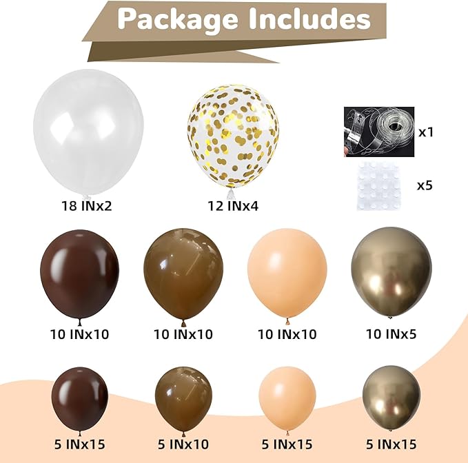 HILAVO Brown Balloon Arch Kit 18 in Clear Balloons Shades of Brown Cream Dark Coffee Nude Beige Champagne Gold Confetti Balloons for Thanksgiving Fall Boho Cow Rodeo Baby Shower Birthday Party Decor