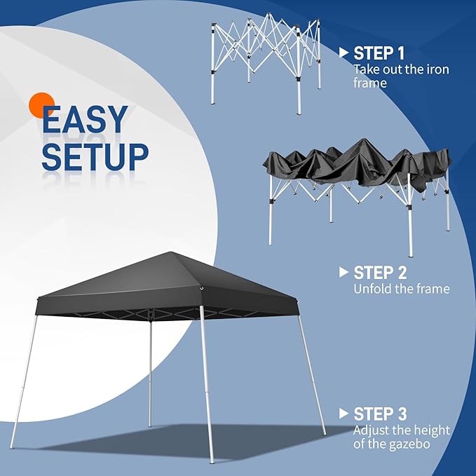 Outvita Canopy 7.8x7.8' Pop Up Commercial Instant Gazebo Tent, Waterproof & UV Protection Canopy Tent with Slant Legs for Party Wedding Birthday BBQ Events