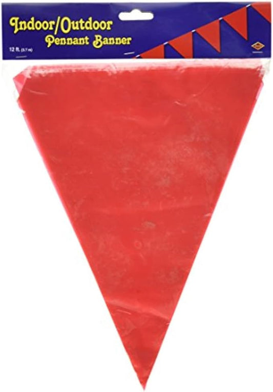 Beistle Red Indoor/Outdoor Pennant Banner, Sports Party and Birthday Wall Decoration, 11-Inch by 12-Feet
