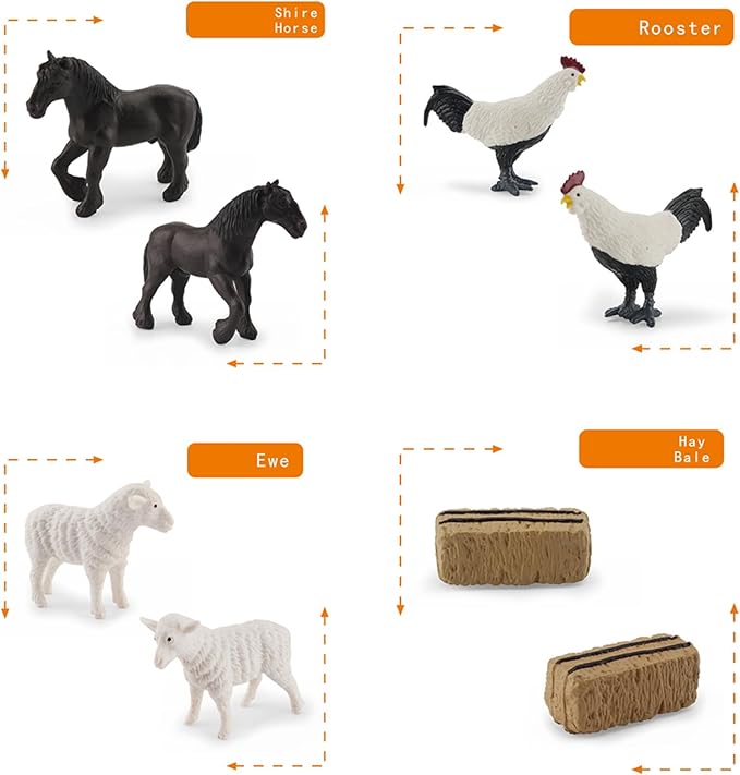 MEMOVAN Realistic Mini Barn Farm Figures Toys Tractor Playset Plastic Farm Animals Figurines Farmer Cake Toppers Farmer Vehicle Toy Truck with Trailer for 3-12 Years Old Kids Boys Girls Toddler