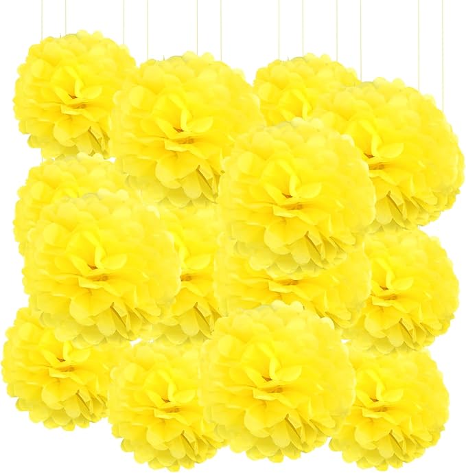 Qimoo 20pcs Yellow Paper Pom Poms Decorations, DIY Decorative Tissue Paper Pom-poms Flowers Ball for Party Wedding Outdoor Decoration