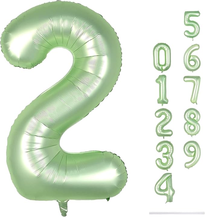 40" Balloon Number 2 Sage Green, Large Foil Number Balloons Set 0-9, Olive Green 2 Helium Balloons for Girls Boys 2nd 12th 20th Birthday Anniversary Graduation Jungle Safari Party Decoration Supplies