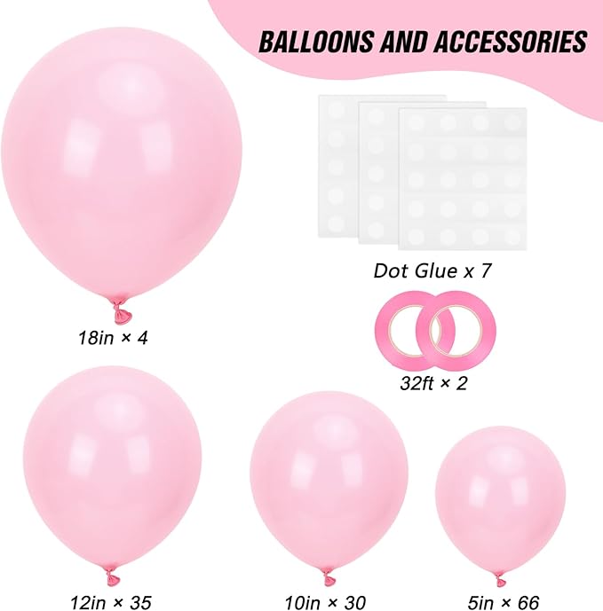 RUBFAC Pink Balloons 135pcs Light Pastel Pink Balloon Different Sizes 18 12 10 5 Inch for Garland Arch Birthday Party Baby Shower Gender Reveal Wedding Anniversary Easter Decoration