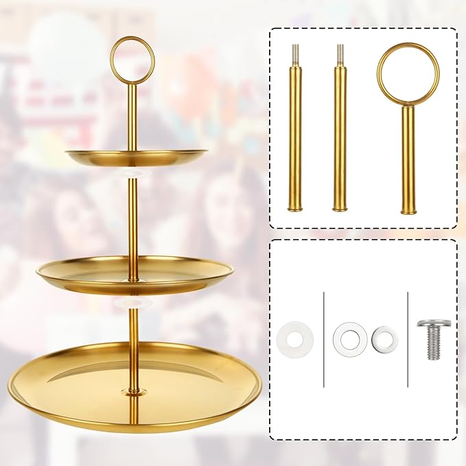 YOUNTHYE 2PCS Gold Cupcake Stand 3 Tiered Dessert Stand Stainless Steel Cupcake Display Stand Party Serving Trays Gold Cake Holder for Holiday Dessert Table Decorations Birthday Wedding