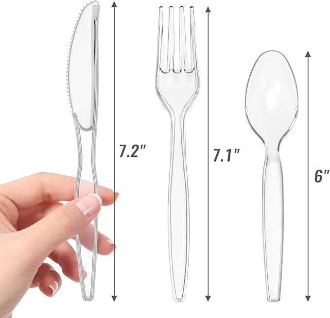 Heavy Duty Plastic Silverware - Clear Utensils Disposable Cutlery Set Pack of 90-30 Forks 30 Spoons 30 Knives