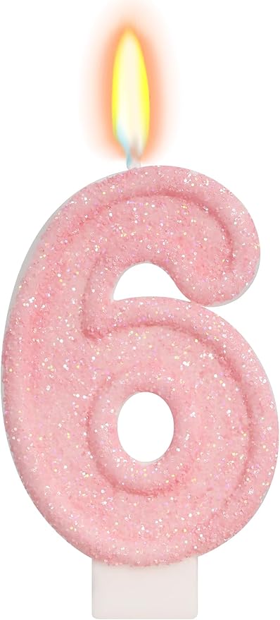 Pink Birthday Candles - Number 6 Candle for 6th Birthday Decorations for Girls, Pink Cake Decorations Sweet Birthday Decorations Girl