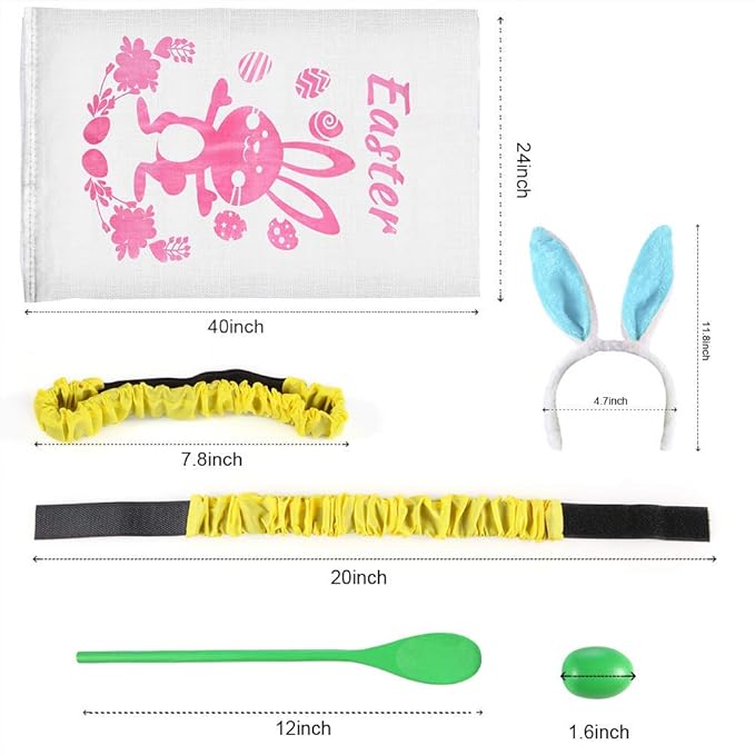 18PACK Easter Party Games for Kids, Easter Potato Sack Race Bags,Bunny Ears Headbands, Egg and Spoon Race Games,Legged Relay Race Bands,Easter Outdoor Games for Easter Eggs Hunt,Easter Party Supplies