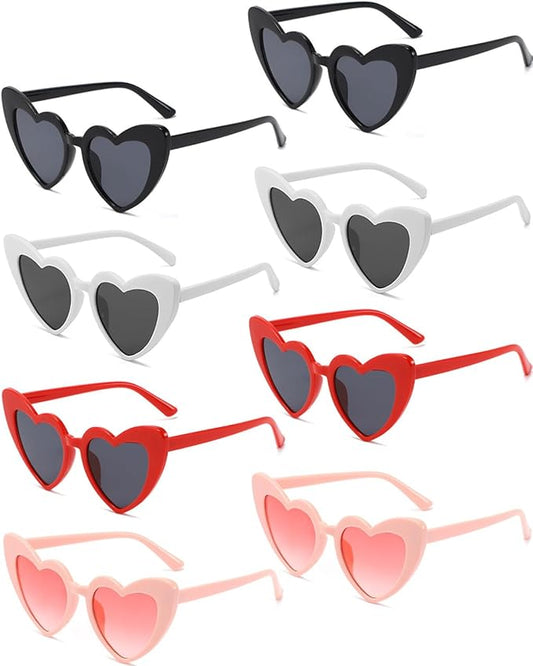 8 Pack Heart Sunglasses Vintage Cat Eye Heart Glasses Retro Bachelorette Bride Sunglasses Bulk for Women