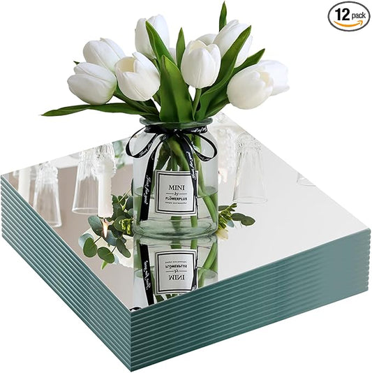 Square Mirrors Centerpieces, 12Pcs 12" Square Glass Mirror Centerpieces for Tables, Mirrors Table Centerpieces for Wedding Decorations, Parties, Baby Shower,Mirror Candle Trays