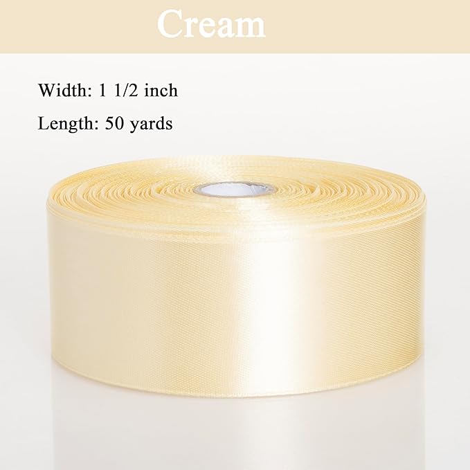 YASEO 1 1/2 Inch Cream Yellow Solid Satin Ribbon, 50 Yards Craft Fabric Ribbon for Gift Wrapping Floral Bouquets Wedding Party Decoration