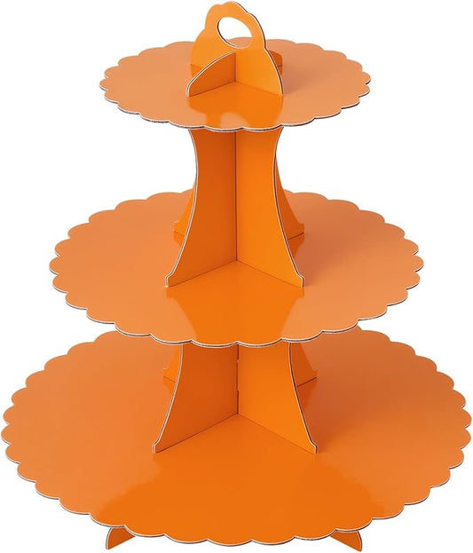 Soleebee 3-Tier Cupcake Stand, Cardboard Cupcake Tower, Dessert Cup Cake Stand Tower for Birthday Wedding Party Decoration, Cupcake Tier Stand 1 Set (Orange)