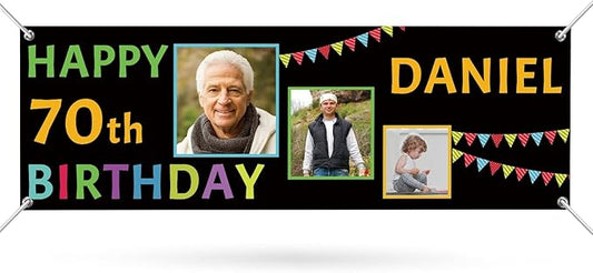 Happy Birthday Banner Personalized Name Photo Age Custom Birthday Banners and Signs Customize for Birthday Party Decoration 6'x2'