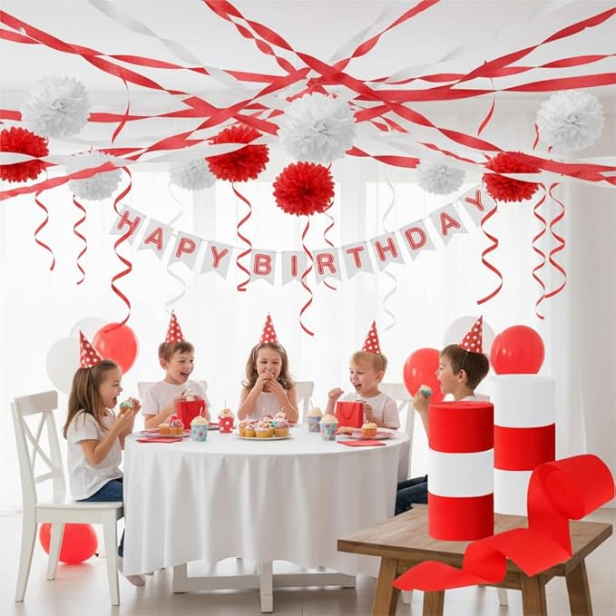 CC wonderland zone 6 Rolls White Red Crepe Paper Streamers ffor Wedding Engagement Valentine's Day Birthday Party Decorations,82 feet Long 1.77 inch Wide