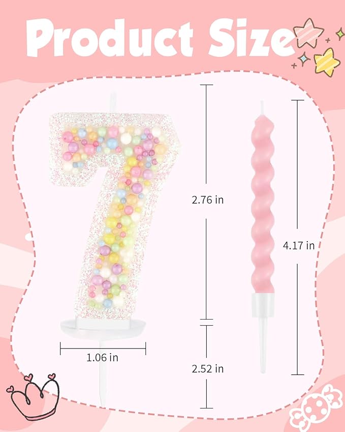 Birthday Candles for Cake, Pink Number Candles, Cake Candles with Greeting Card for Birthday Party Wedding Anniversary Celebrations（7 Candle,White Number Macaron）