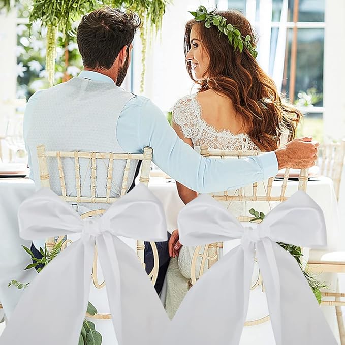 TONIFUL 6 inch x 22yd Wide White Satin Ribbon Solid Fabric Large Ribbon for Grand Opening Cutting Ceremony Wedding Birthday Party Decoration Gift Craft Chair Sash Table Car Bows Indoor or Outdoor