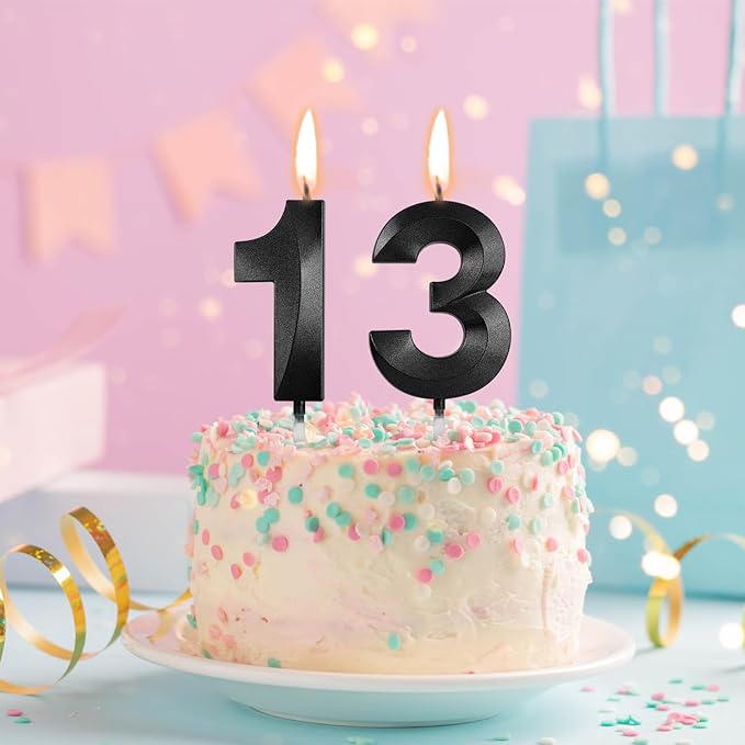Number 13 Birthday Candles, 1.96 Inch Happy Birthday Cake Candles Cupcakes Topper Decoration for Birthday Party Wedding Anniversary Celebration Supplies (Black)