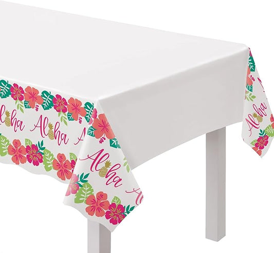 Party Tablecover, Stylish Plastic Tablecloth for Celebrations & Events, Aloha - 54" x 102", Pack of 1