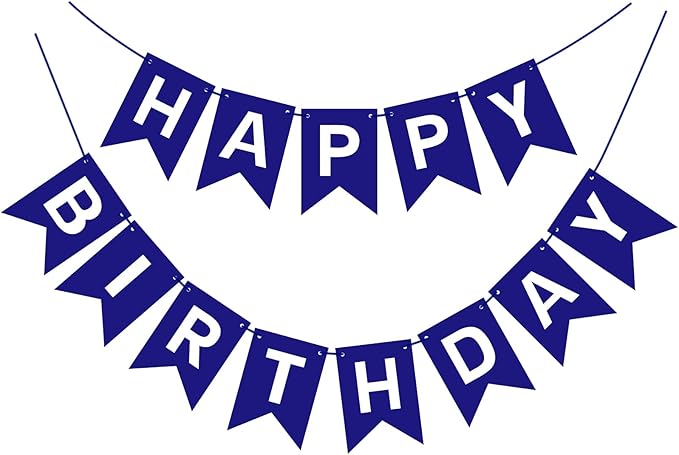 Pre-Strung Navy Blue Happy Birthday Banner Signs Party Decorations for Women Men Girls Boys