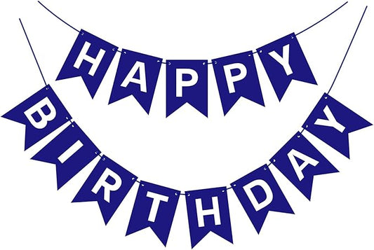 Pre-Strung Navy Blue Happy Birthday Banner Signs Party Decorations for Women Men Girls Boys