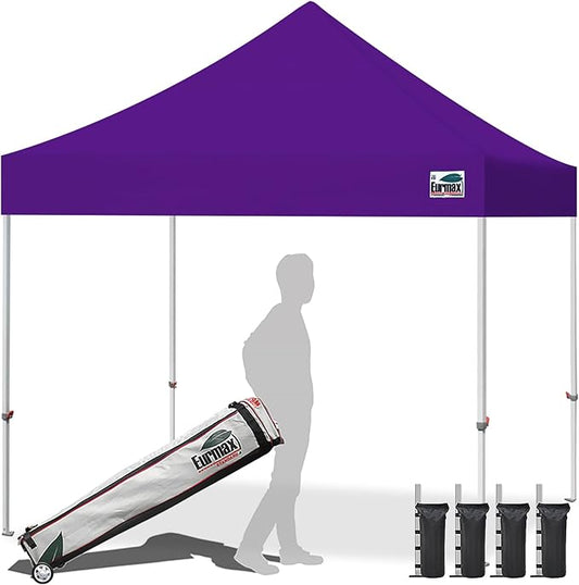 Eurmax USA 10x10ft Pop Up Canopy,Commercial Instant Tent for Outdoor Events,Patented No-Tip Rolling Storage Bag with 4 Sandbags,UV & Water Resistant,Heavy Duty Portable Shelter Gazebo,Purple