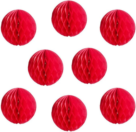 8pcs 10 inch Paper Honeycomb Balls Decorative Tissue Pom Poms Flower Art Hanging Balls for Birthday Wedding Nursery Baby Shower Home Decor (10inch, Red)