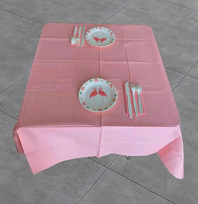 [6 Pack] Pink Square Tablecloths 54x54 Inch, Disposable Paper Table Cloth for Square and Round Tables, Waterproof 3-Ply Paper & Platic Table Cover for Party Valentine's Day Wedding